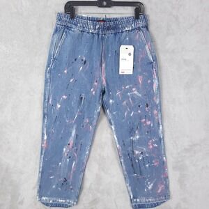 Levi's Pants Mens Medium Blue Easy Pant Denim Paint Splatter Drawstring Waist